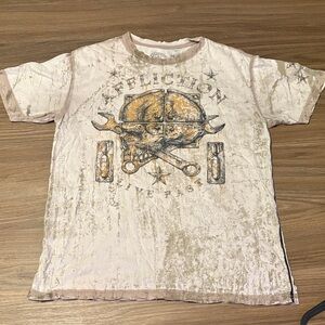 Affliction Beige and Brown Skull T-Shirt